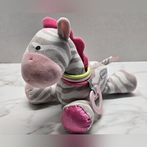 Carter’s Gray Pink Zebra Plush Baby Rattle Crinkle Mirror Teether Toy